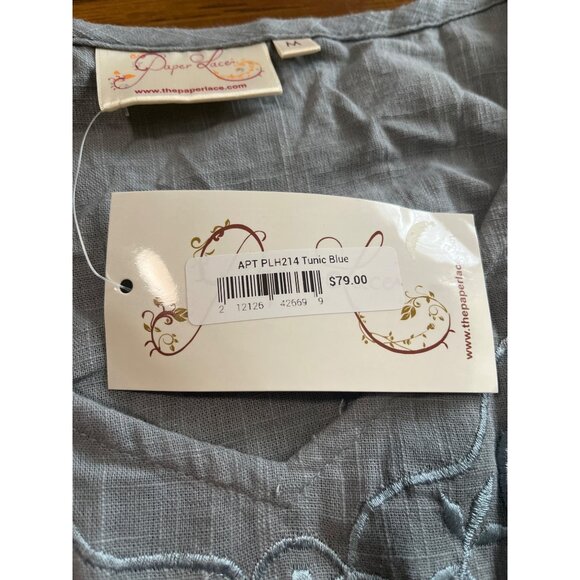 Paper Lace light blue tree quarter bell sleeved embroidered crocheted top size M - Picture 5 of 12